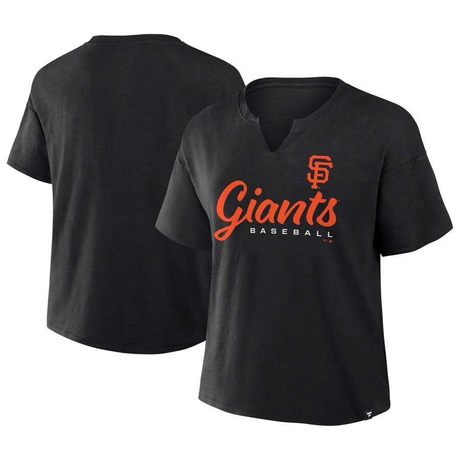 Women's San Francisco Giants Profile Black Plus Size Wordmark Notch Neck T-Shirt