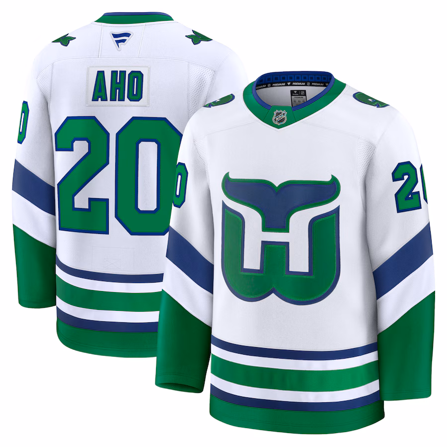 Men's Carolina Hurricanes Sebastian Aho Fanatics White Throwback Premium Jersey