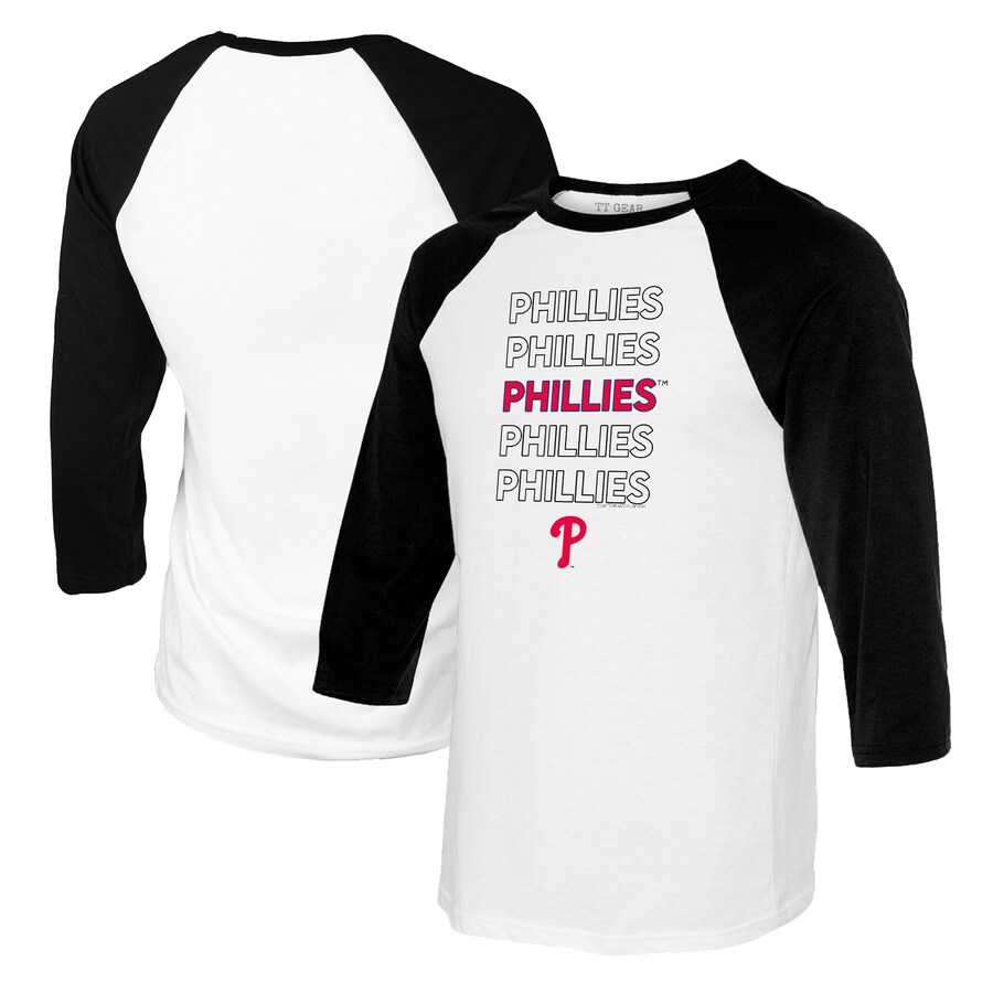Women's Philadelphia Phillies Tiny Turnip White/Black Stacked 3/4-Sleeve Raglan T-Shirt