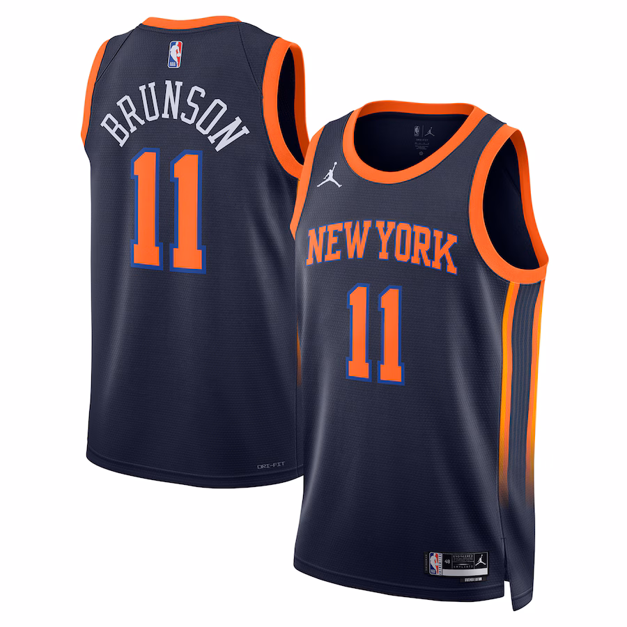 Unisex New York Knicks Jalen Brunson Jordan Brand Navy Swingman Player Jersey - Statement Edition