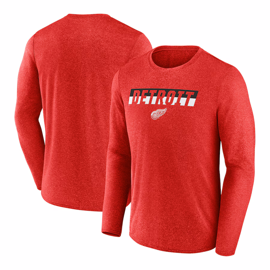 Men's Detroit Red Wings Fanatics Heather Red Transition Long Sleeve T-Shirt