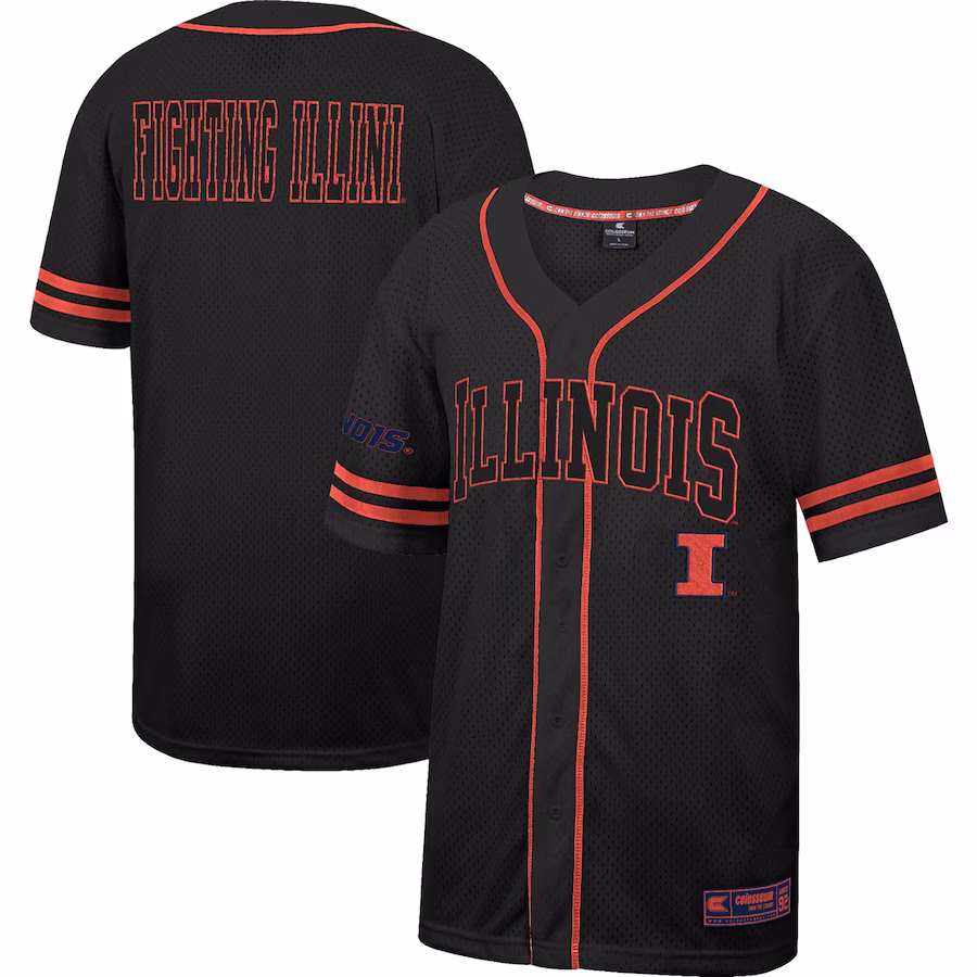 Illinois Fighting Illini Colosseum Free Spirited Mesh Button-Up Baseball Jersey - Black