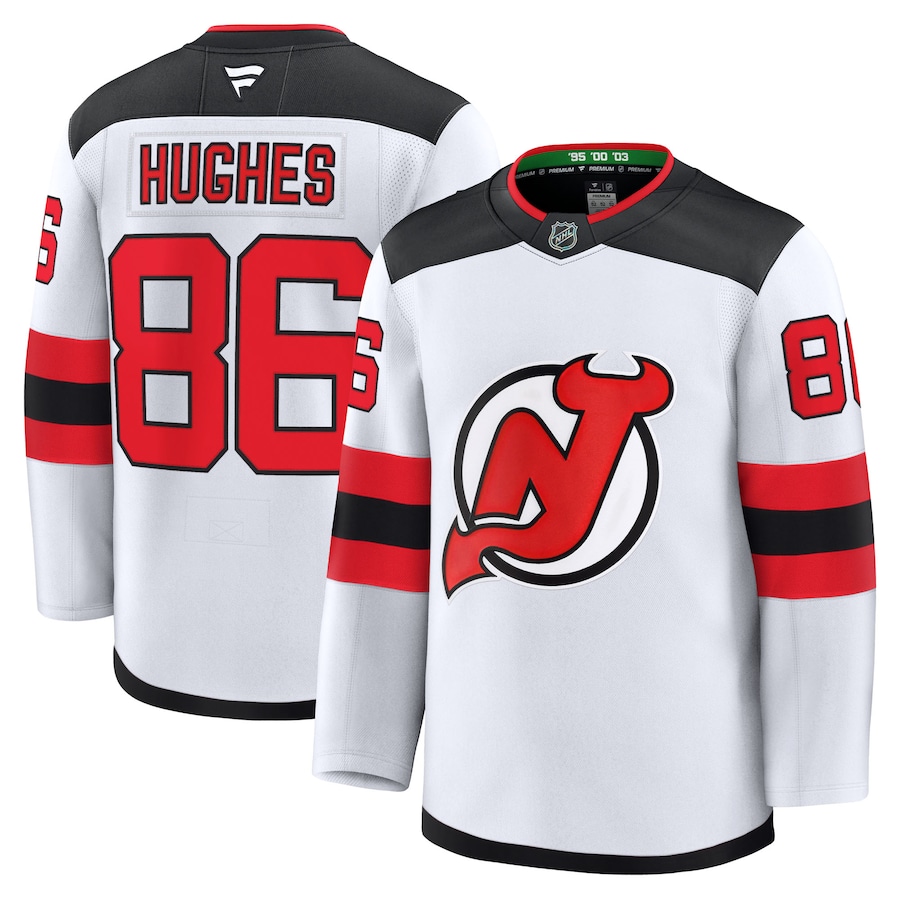 Men's New Jersey Devils Jack Hughes Fanatics White Away Premium Jersey