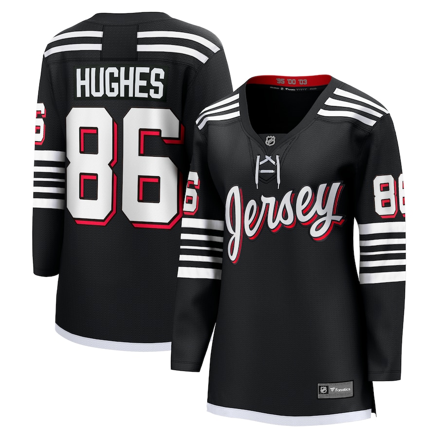 Women's New Jersey Devils Jack Hughes Fanatics Black Alternate Premier Breakaway Player Jersey