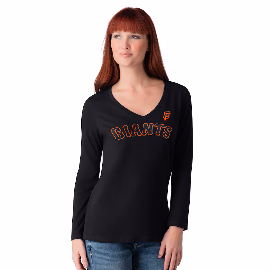 Women's San Francisco Giants G-III 4Her by Carl Banks Black Post Season Long Sleeve V-Neck T-Shirt