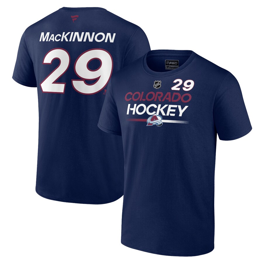 Men's Colorado Avalanche Nathan MacKinnon Fanatics Navy Authentic Pro Prime Name & Number T-Shirt