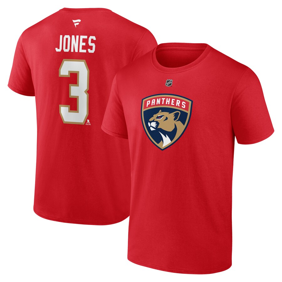 Men's Florida Panthers Seth Jones Fanatics Red Authentic Stack Name & Number T-Shirt
