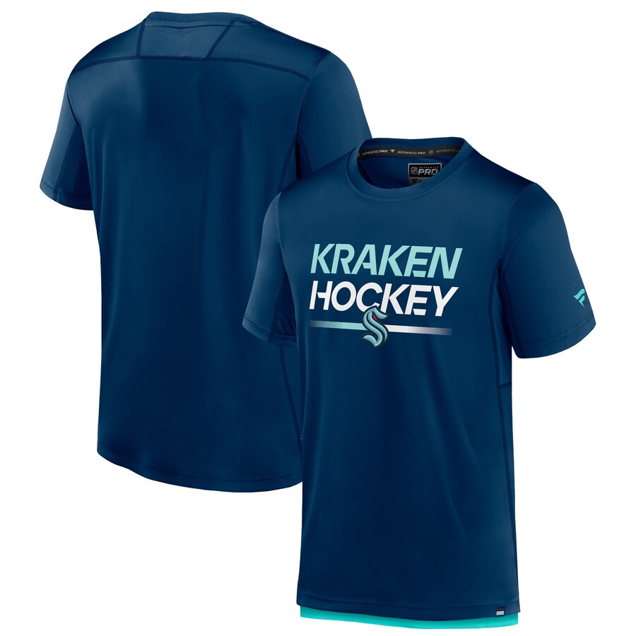 Men's Seattle Kraken Fanatics Deep Sea Blue Authentic Pro Tech T-Shirt