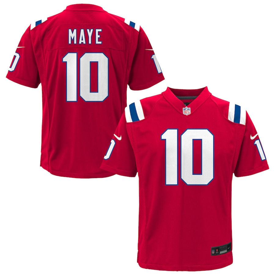 Youth New England Patriots Drake Maye Nike Red Alternate Game Jersey