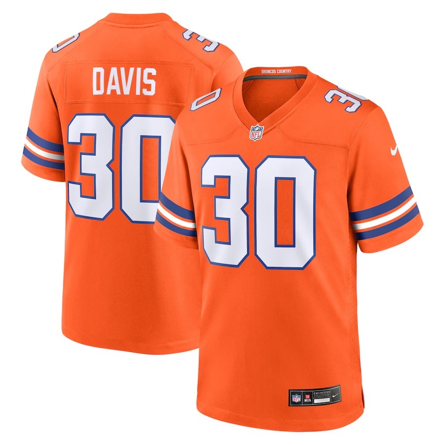 Men's Denver Broncos Terrell Davis Nike Orange Mile High Collection 1977 Throwback Retired Player Game Jersey