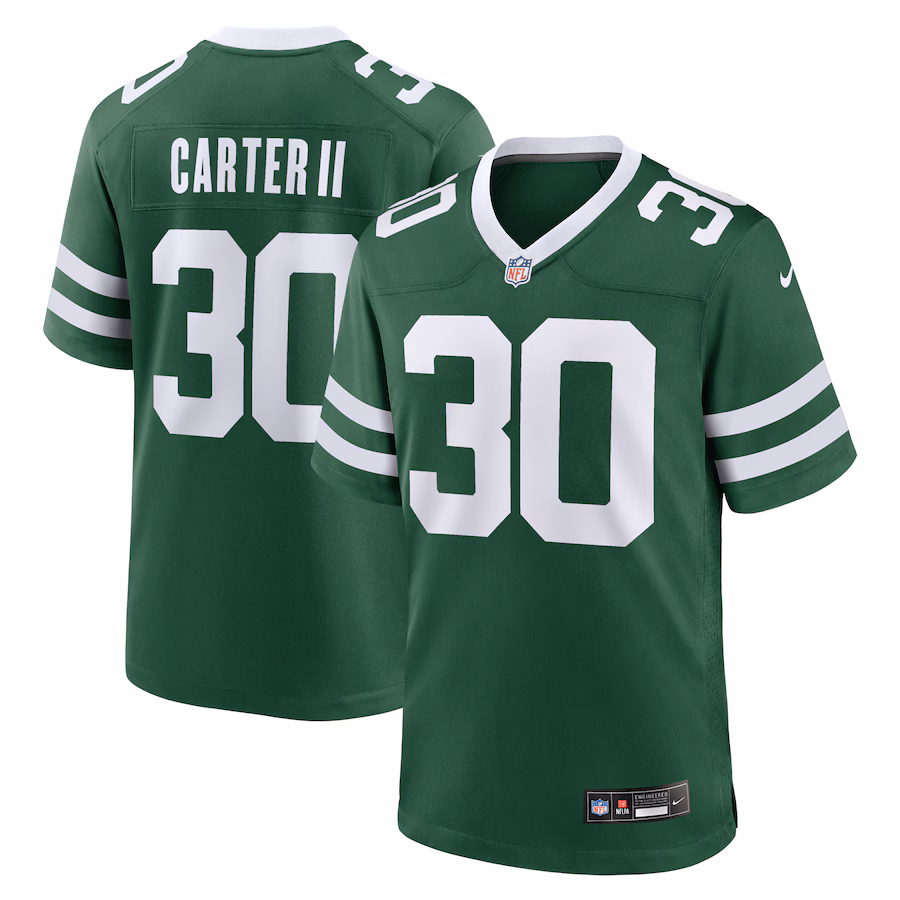 Men's New York Jets Michael Carter II Nike Legacy Green Team Game Jersey