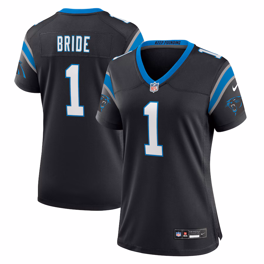 Women's Carolina Panthers Number 1 Bride Nike Black Game Jersey