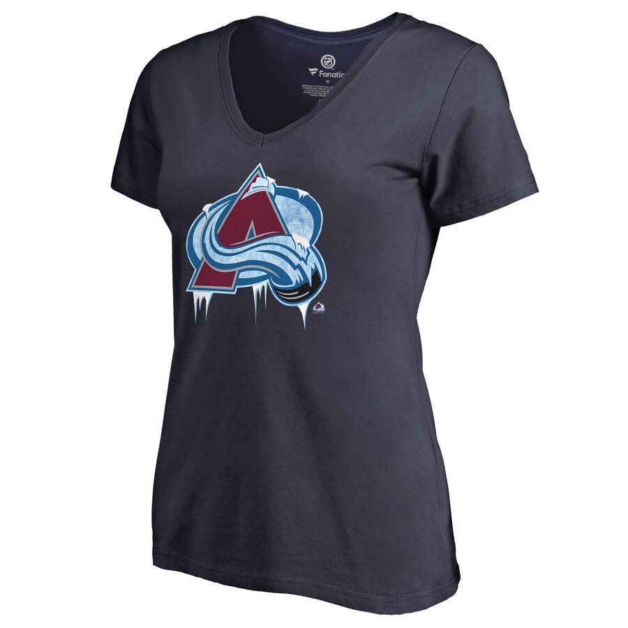 Women's Colorado Avalanche Navy Fan Favorite Team Slogan V-Neck T-Shirt