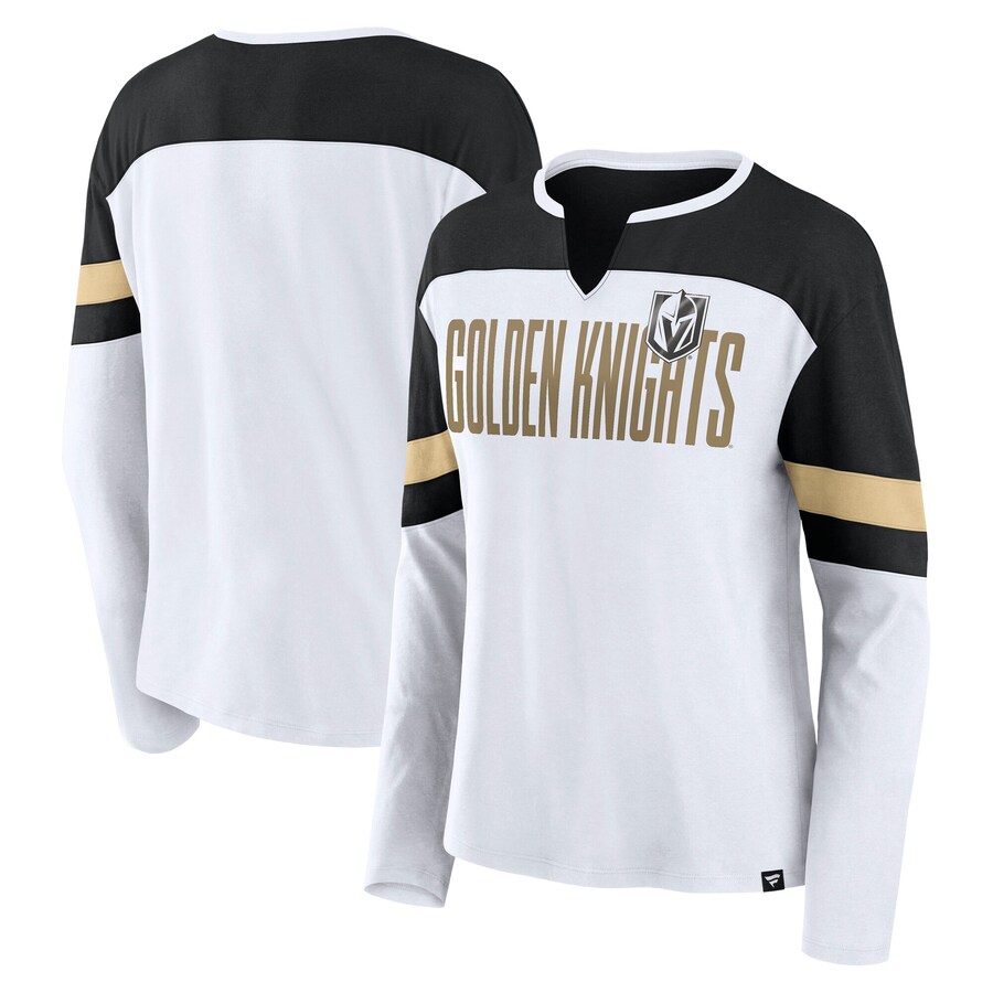 Women's Vegas Golden Knights Fanatics White/Black Frozen Long Sleeve Notch Neck T-Shirt