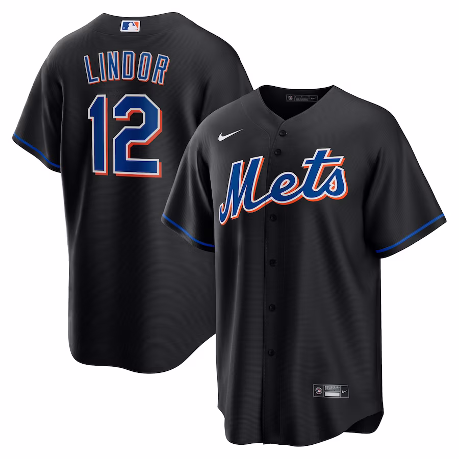 Men's New York Mets Francisco Lindor Nike Black 2022 Alternate Replica Player Jersey