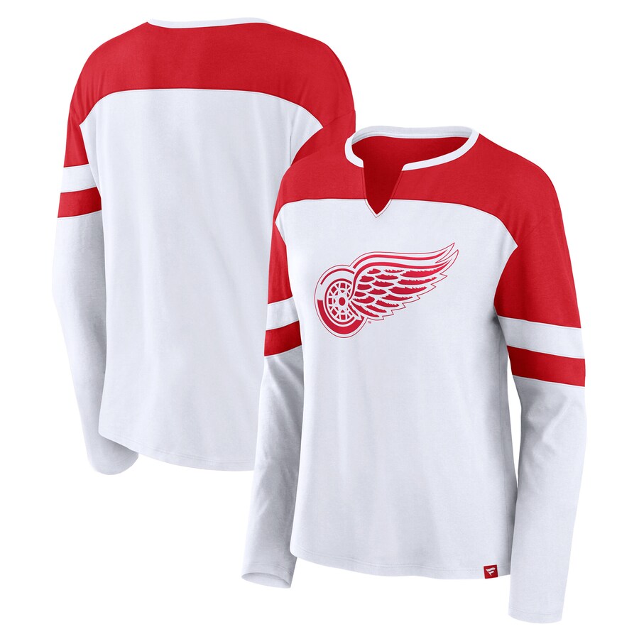 Women's Detroit Red Wings Fanatics White/Athletic Red 2025 NHL Stadium Series Frozen Long Sleeve Notch Neck T-Shirt