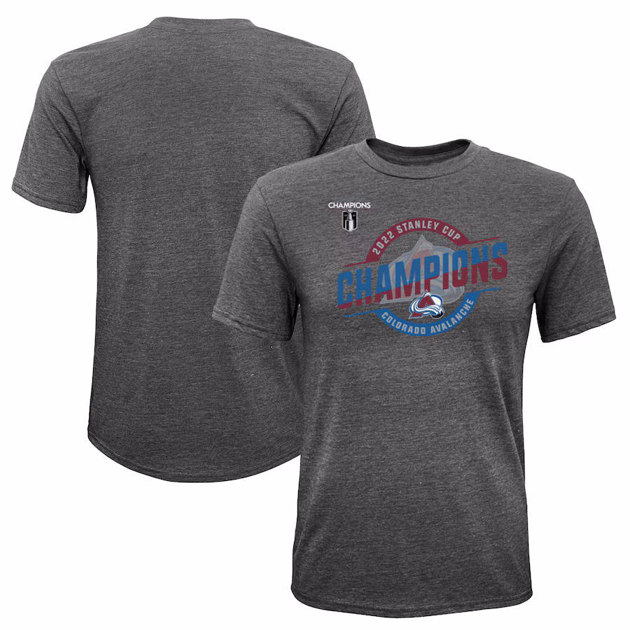 Youth Colorado Avalanche Fanatics Heathered Gray 2022 Stanley Cup Champions Tri-Blend T-Shirt