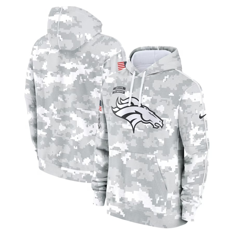 Men's Denver Broncos Nike Arctic Camo 2024 Salute to Service Club Fleece Pullover Hoodie