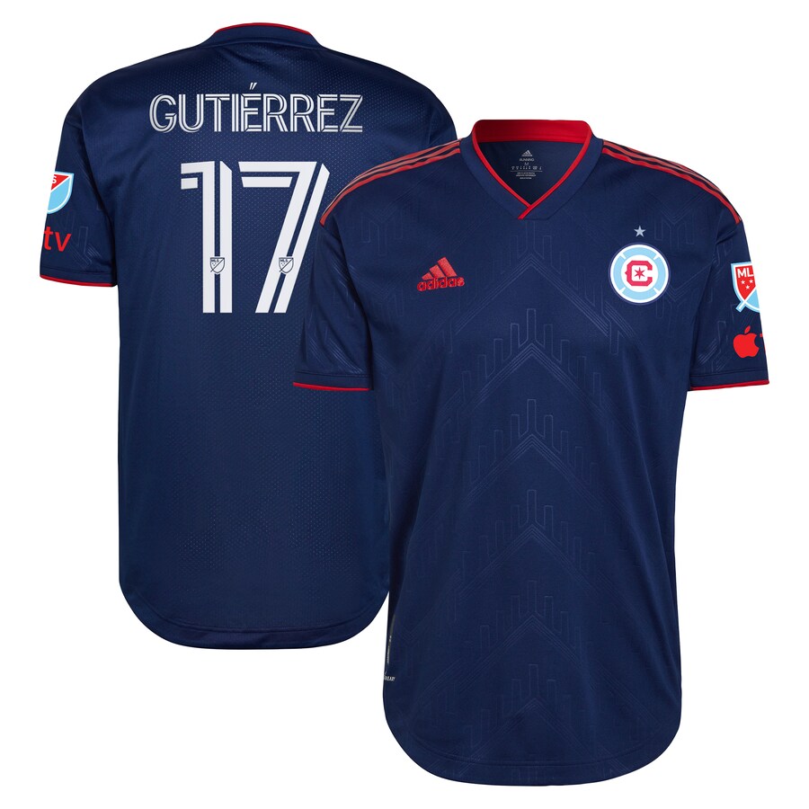 Men's Chicago Fire Brian Gutierrez adidas Blue 2023 Water Tower Kit Authentic Player Jersey