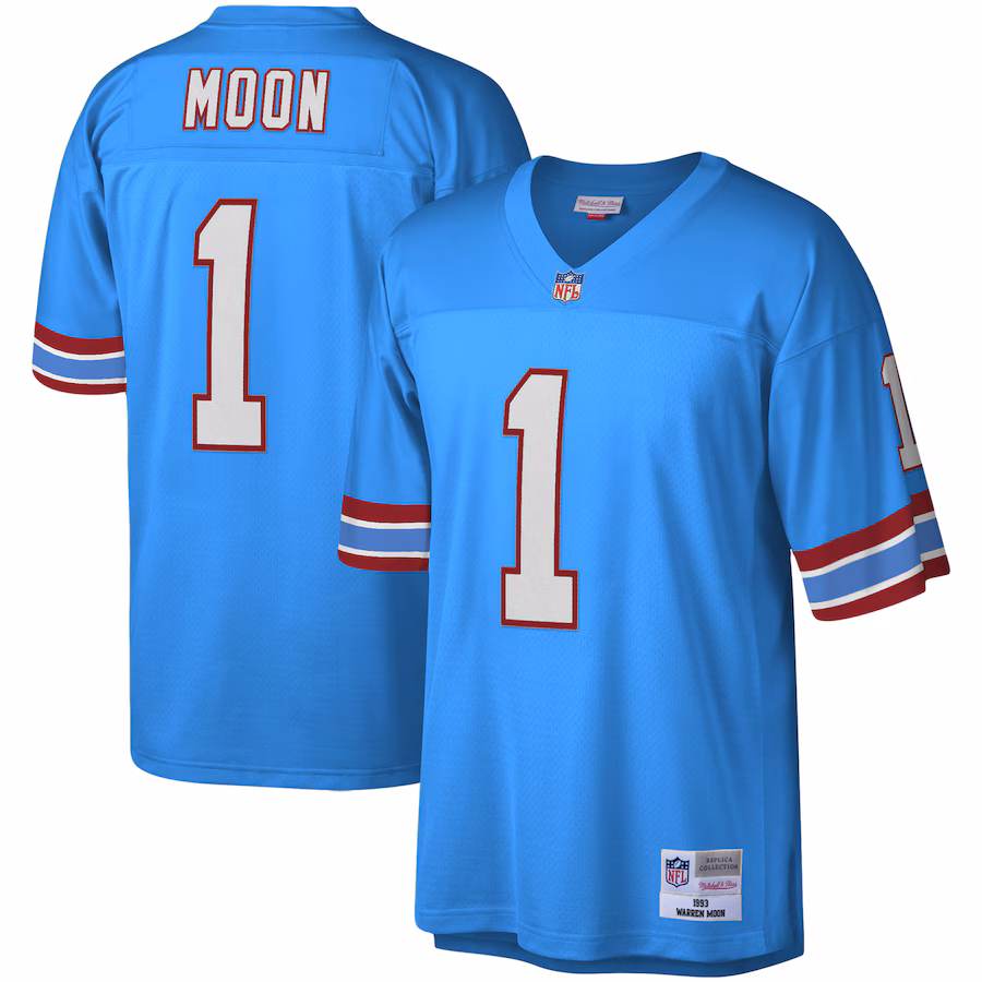 Men's Houston Oilers Warren Moon Mitchell & Ness Light Blue Legacy Replica Jersey