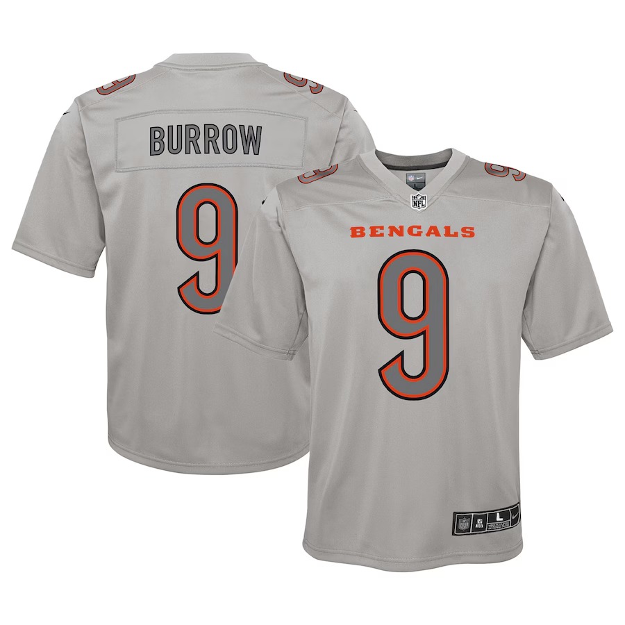 Youth Cincinnati Bengals Joe Burrow Nike Gray Atmosphere Game Jersey