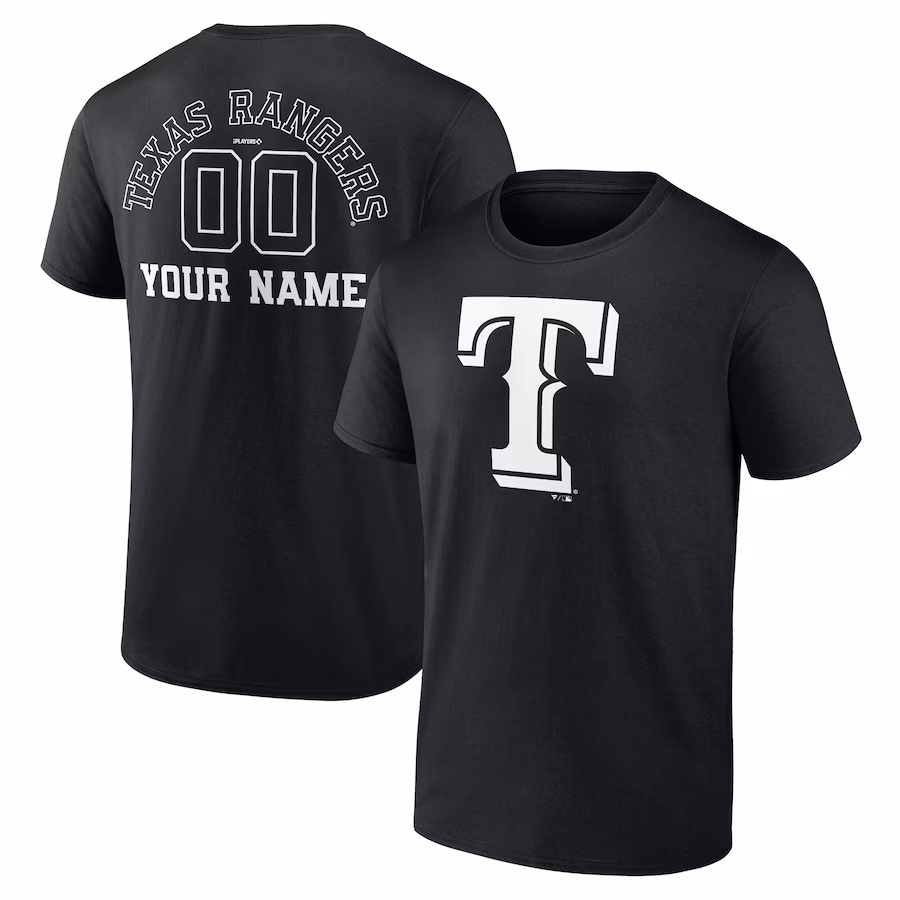 Men's Texas Rangers Black Monochrome Personalized Name & Number T-Shirt
