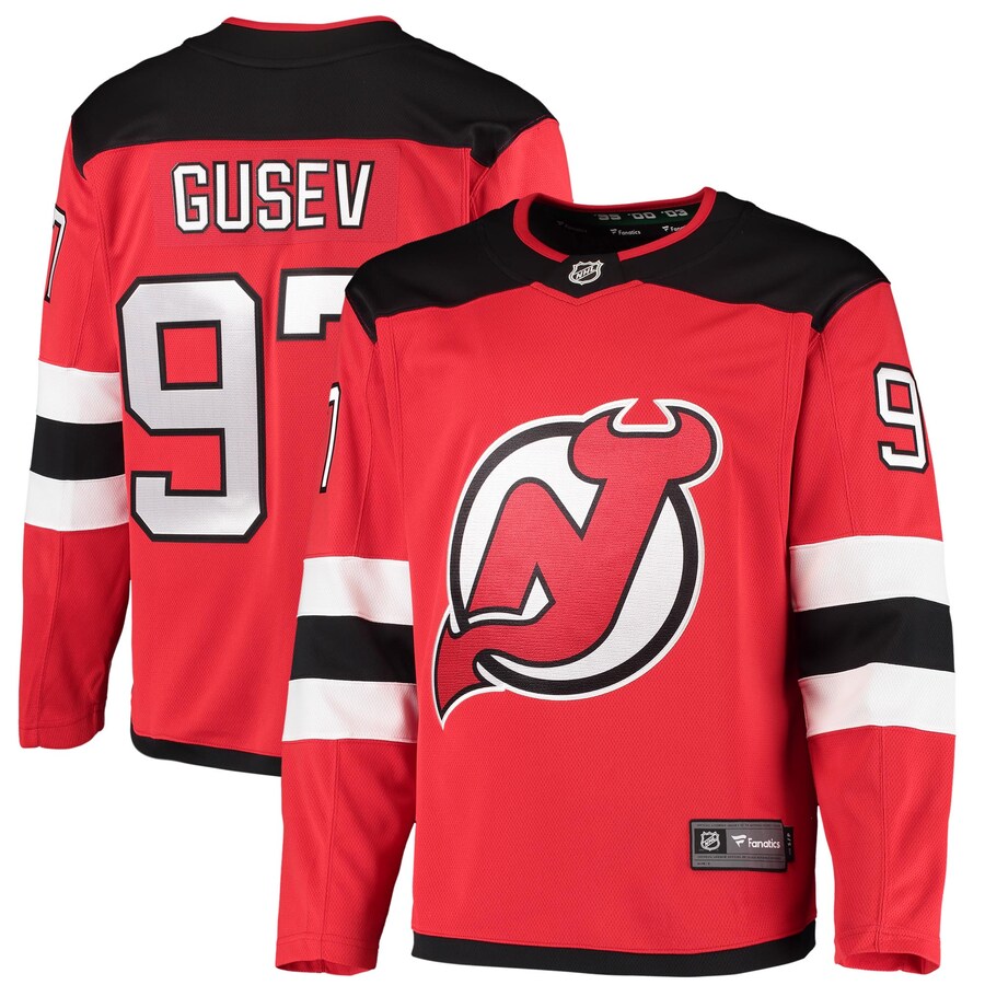 Men's New Jersey Devils Nikita Gusev Fanatics Branded Red 2020/21 Home Breakaway Player Jersey