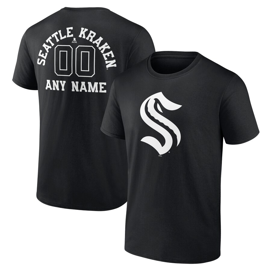 Men's Seattle Kraken Black Personalized Name & Number Monochrome T-Shirt