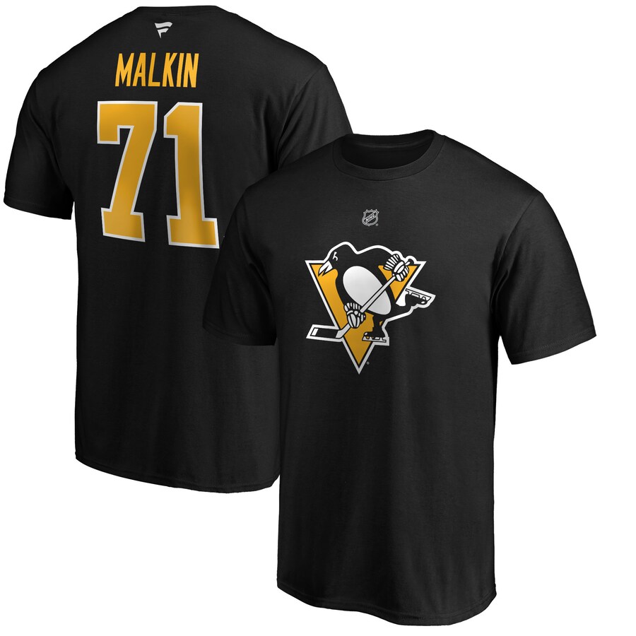 Men's Pittsburgh Penguins Evgeni Malkin Fanatics Black Team Authentic Stack Name & Number T-Shirt