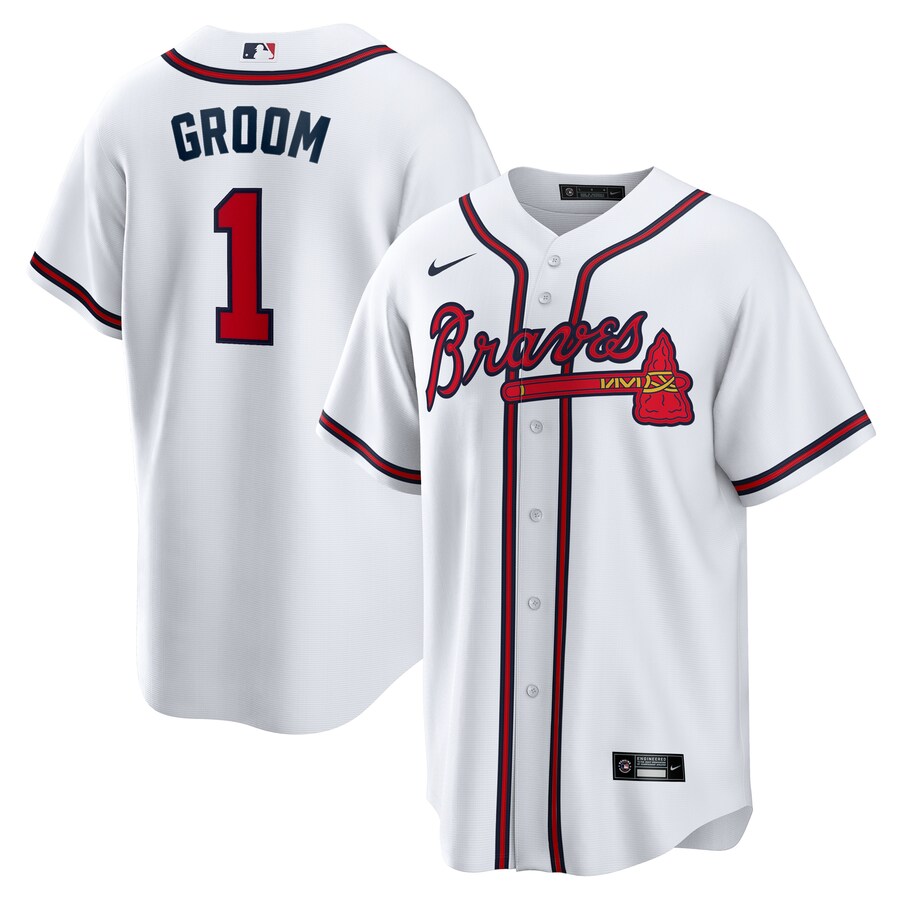 Men's Atlanta Braves Nike White #1 Groom Home Replica Jersey