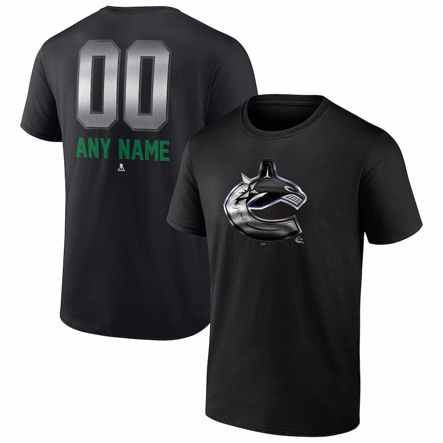 Men's Vancouver Canucks Black Personalized Midnight Mascot Logo T-Shirt