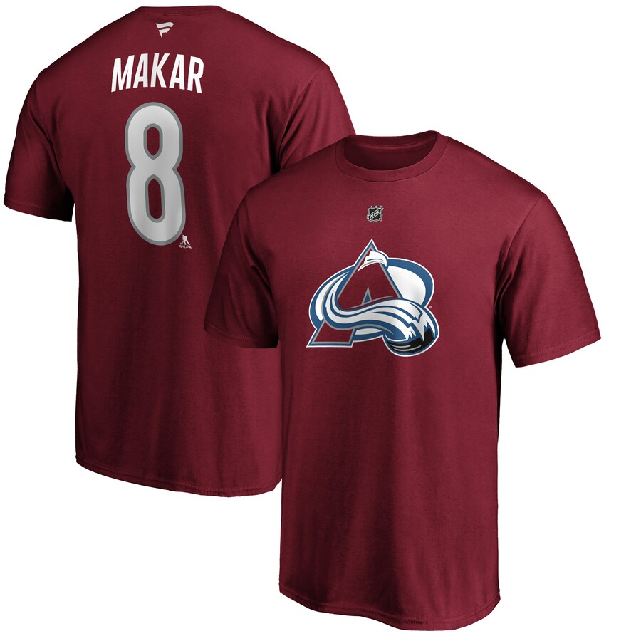 Men's Colorado Avalanche Cale Makar Fanatics Burgundy Authentic Stack Player Name & Number T-Shirt