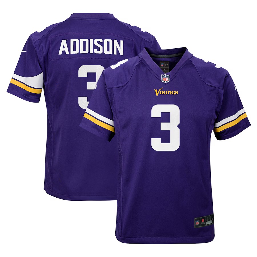 Youth Minnesota Vikings Jordan Addison Nike Purple Team Player Game Jersey
