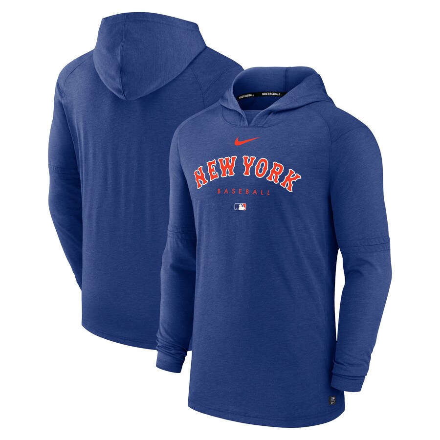 Men's New York Mets Nike Heather Royal Authentic Collection Early Work Tri-Blend Performance Pullover Hoodie