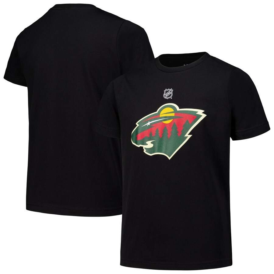 Youth Minnesota Wild Black Primary Logo T-Shirt