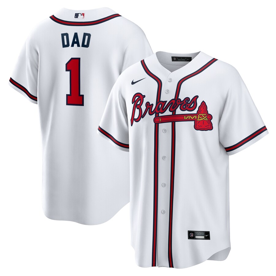 Men's Atlanta Braves Nike White #1 Dad Home Replica Jersey