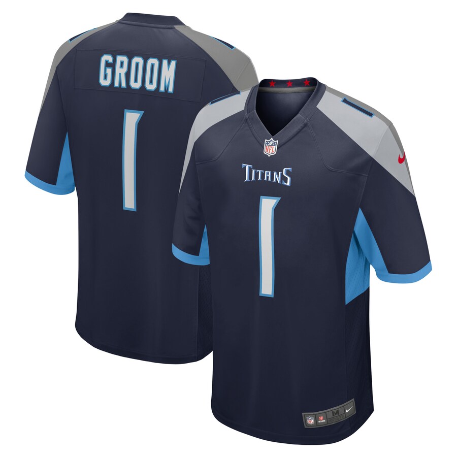 Men's Tennessee Titans Number 1 Groom Nike Navy Game Jersey