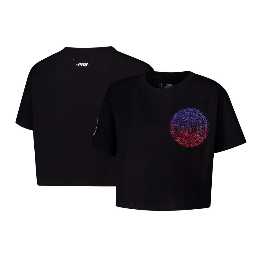 Women's Detroit Pistons Pro Standard Black Jewels Boxy Cropped T-Shirt