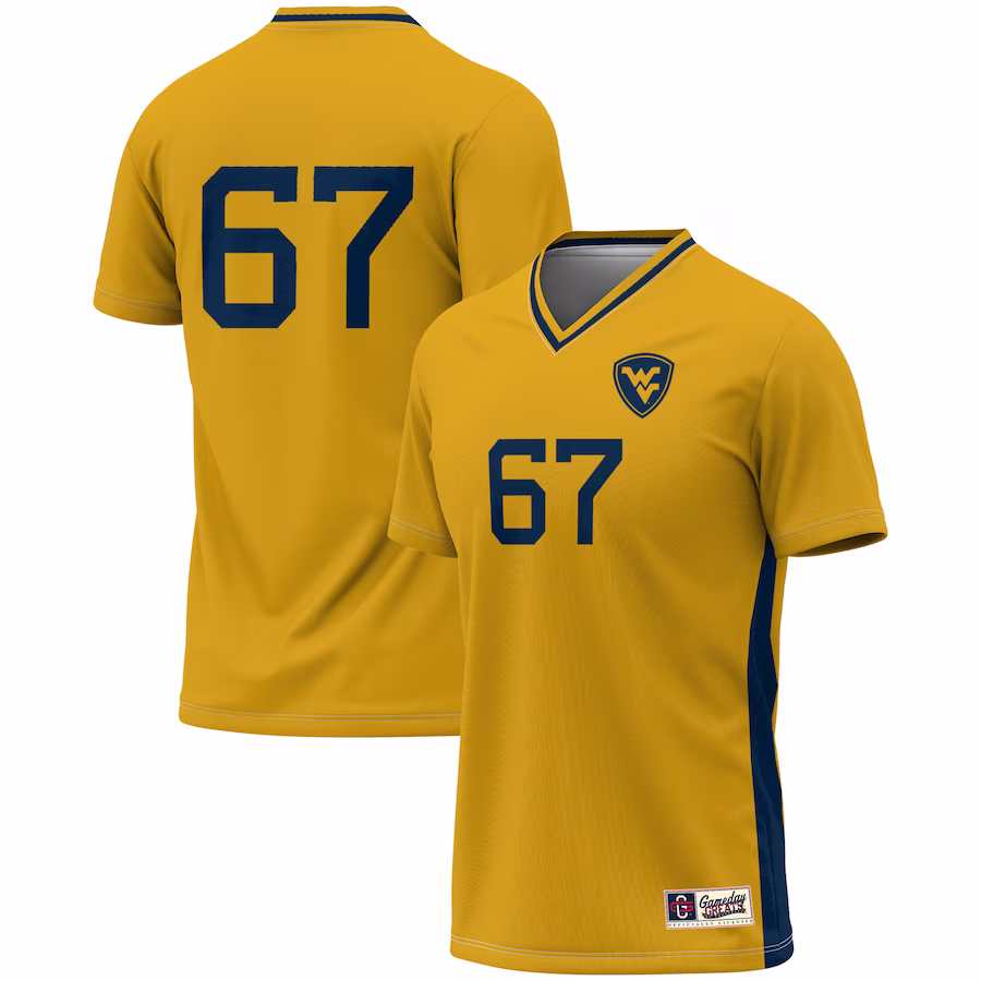 #67 West Virginia Mountaineers GameDay Greats Youth Lightweight Women's Soccer Fashion Jersey - Gold