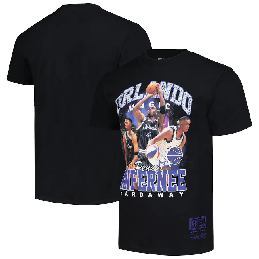 Men's Orlando Magic Penny Hardaway Mitchell & Ness Black Hardwood Classics Bling Concert Player T-Shirt