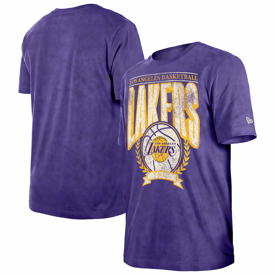 Men's Los Angeles Lakers  New Era Purple Hardwood Classics Oversized Boxy Mineral Wash T-Shirt