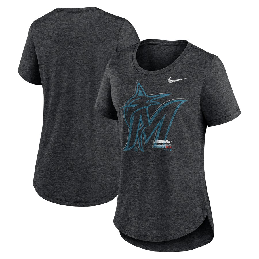Women's Miami Marlins Nike Heather Black Touch Tri-Blend T-Shirt