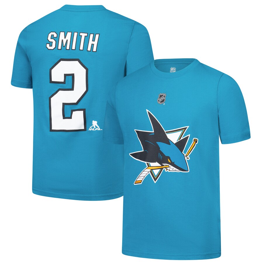 Youth San Jose Sharks Will Smith Teal Player Name & Number T-Shirt