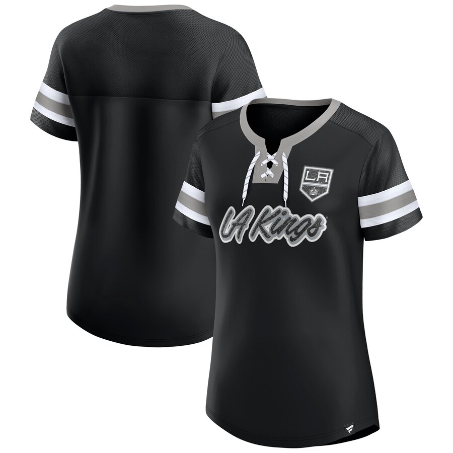 Women's Los Angeles Kings Fanatics Black Iconic Athena Lace-Up T-Shirt