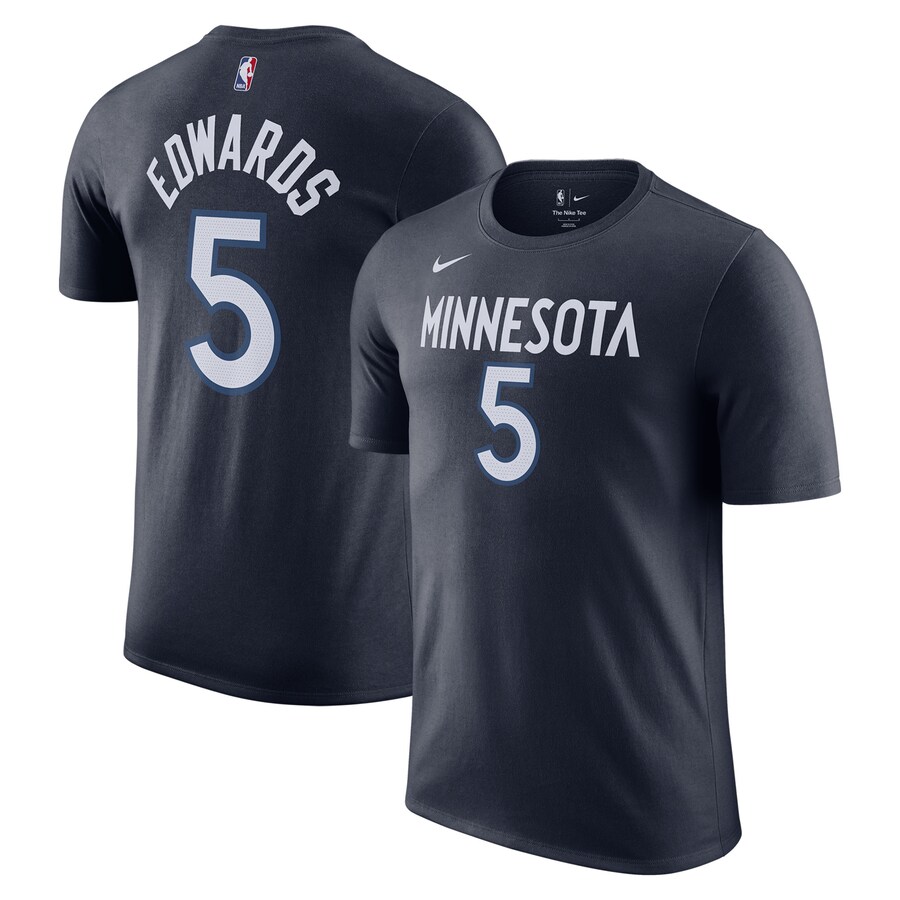 Men's Minnesota Timberwolves Anthony Edwards Nike Navy Icon 2022/23 Name & Number T-Shirt
