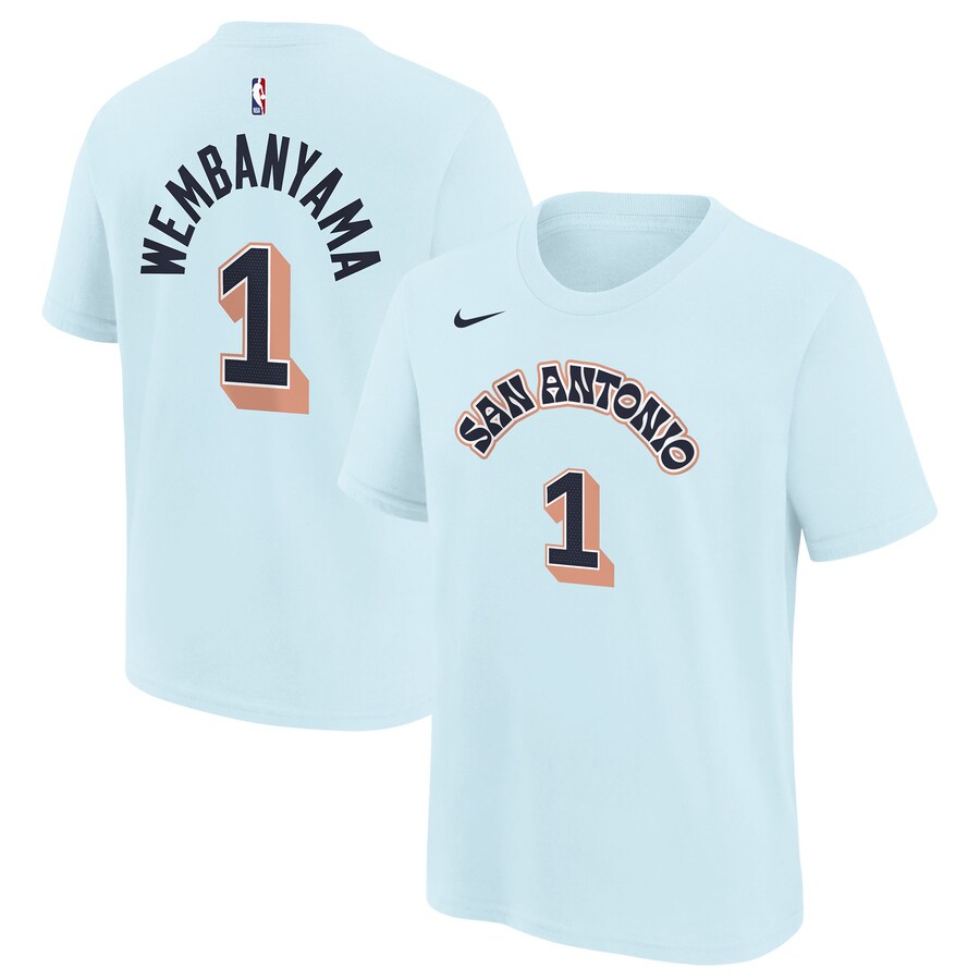 Youth San Antonio Spurs Victor Wembanyama Nike Light Blue 2024/25 City Edition Name & Number T-Shirt