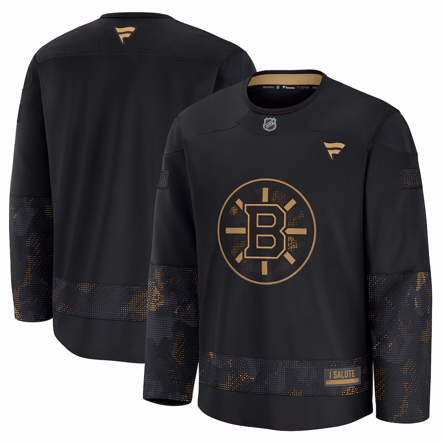 Men's Boston Bruins Fanatics Black 2024 Military Appreciation Practice Jersey