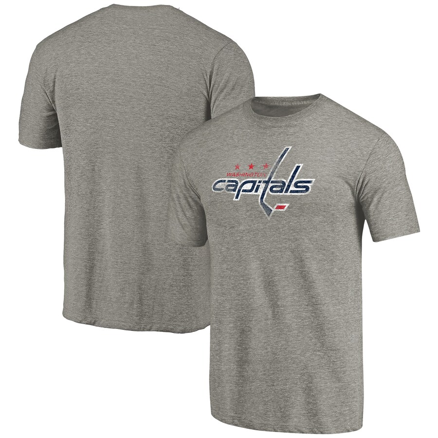 Men's Washington Capitals Ash Distressed Team Logo Tri-Blend T-Shirt