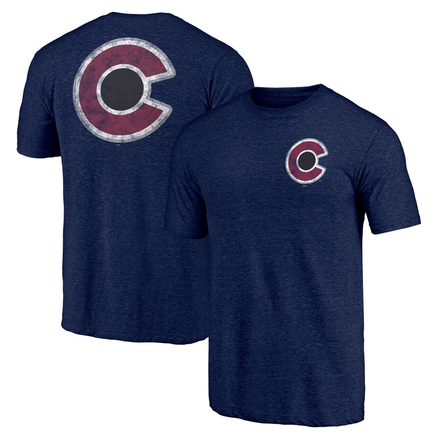 Men's Colorado Avalanche Fanatics Heather Navy Distressed Shoulder Patch Logo T-Shirt