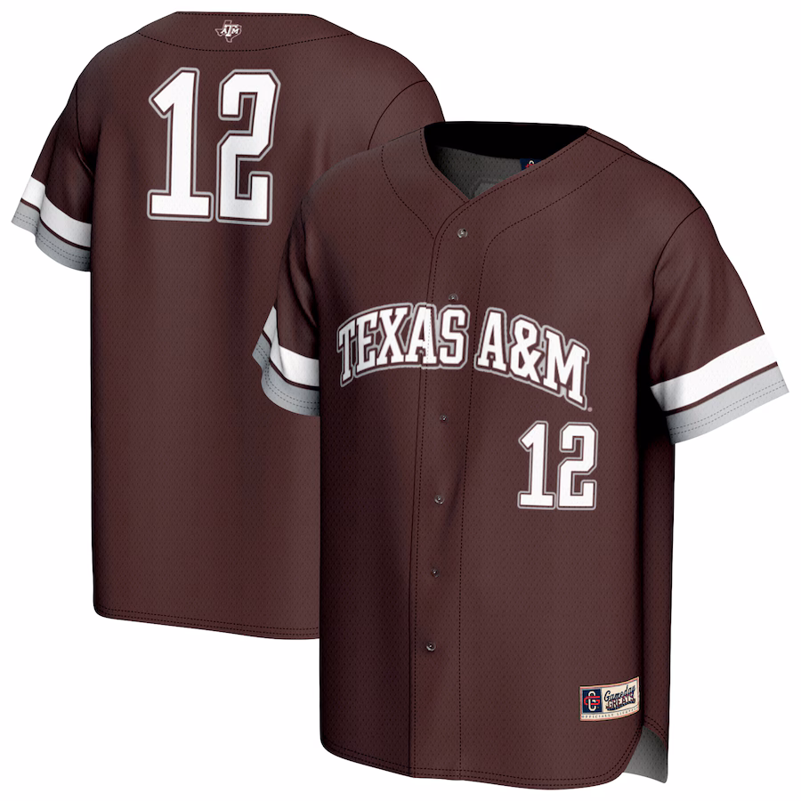 Unisex GameDay Greats #12 Maroon Texas A&M Aggies Lightweight Collegiate Baseball Fashion Jersey